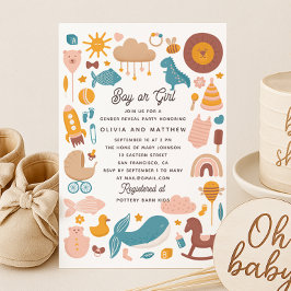 Invitación Un animal de juguete. Niño o chica Género revelar