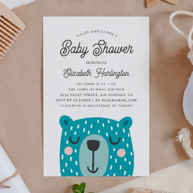 Invitación Un animal gracioso para el chico. Bebé de oso azul (Subido por el creador)