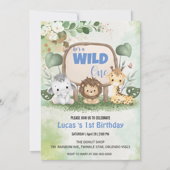 Invitación Un animal salvaje de la selva 1.ᵉʳ fiesta de cumpl (Anverso)