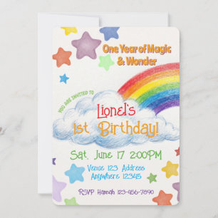 Invitación Un año de magia y maravilla Arcoiris 1er cumpleaño