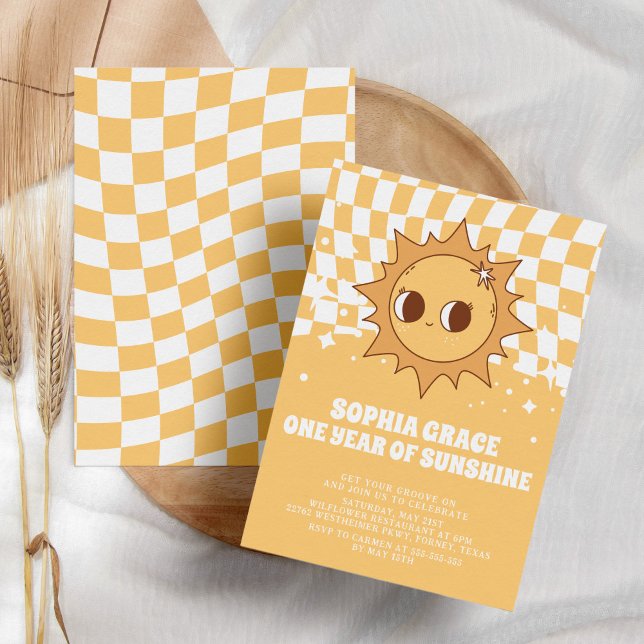Invitación Un año de sol amarillo Groovy primer cumpleaños (Subido por el creador)