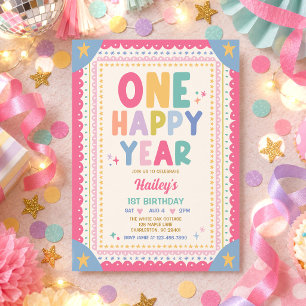Invitación Un Año Feliz Fiesta de Cumpleaños 1er Cumpleaños N