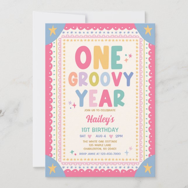 Invitación Un año genial Fiesta de cumpleaños número 1 de niñ (Anverso)