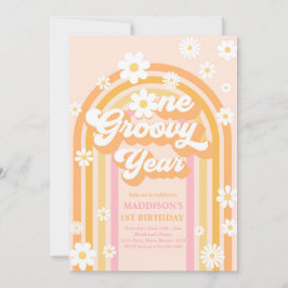 Invitación Un año groovy Boho Daisy Arcoiris primer cumpleaño