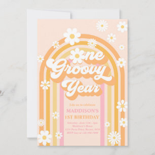 Invitación Un año groovy Boho Daisy Arcoiris primer cumpleaño