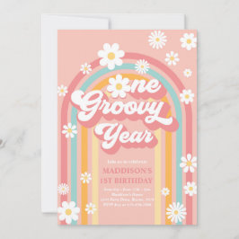 Invitación Un año groovy Boho Daisy Arcoiris primer cumpleaño