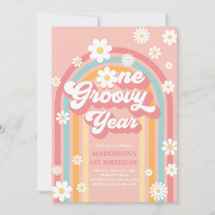 Invitación Un año groovy Boho Daisy Arcoiris primer cumpleaño