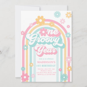 Invitación Un año groovy Boho Daisy Arcoiris primer cumpleaño