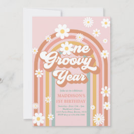 Invitación Un año groovy Boho Daisy Arcoiris primer cumpleaño