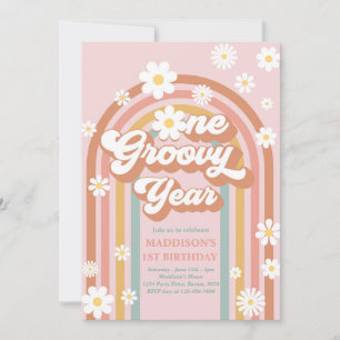 Invitación Un año groovy Boho Daisy Arcoiris primer cumpleaño