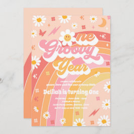 Invitación Un año groovy Paz Fiesta de amor Rainbow Birday