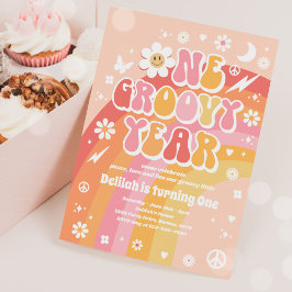 Invitación Un año groovy Paz Fiesta de amor Rainbow Birday