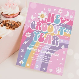 Invitación Un año groovy Paz Fiesta de amor Rainbow Birday