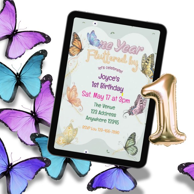 Invitación Un año pasó volando, cumpleaños 1 de Butterfly  (Subido por el creador)