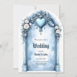 Invitación Un arco azul claro ornamentado con acentos florale