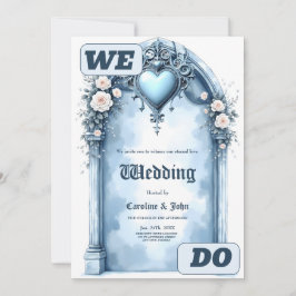 Invitación Un arco azul claro ornamentado con acentos florale