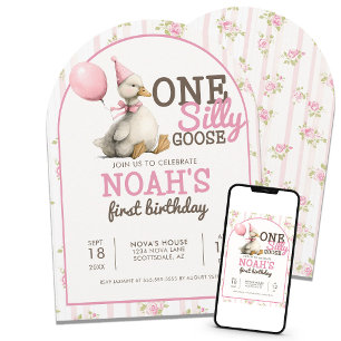 Invitación Un Arco de Cumpleaños Personalizado y Silly Goose