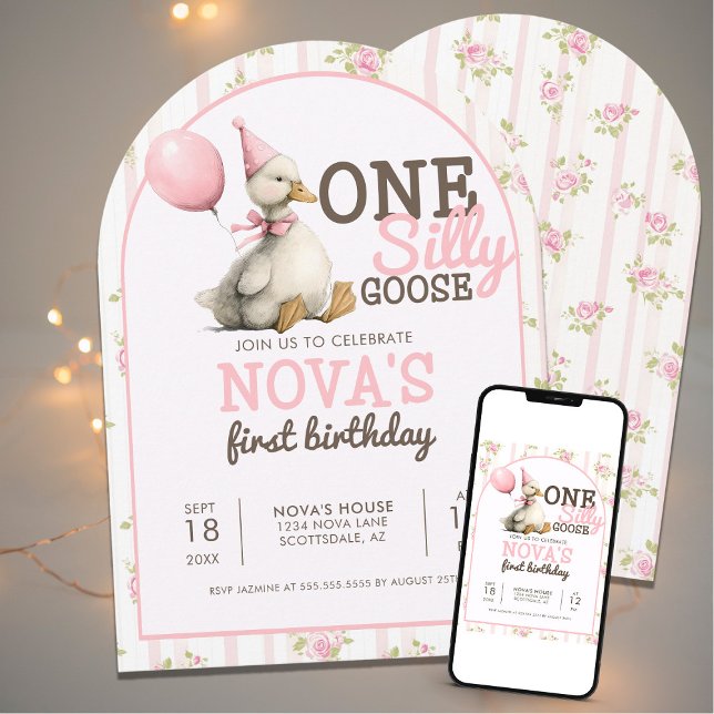 Invitación Un Arco de Cumpleaños Rosa Personalizado y Silly G (Subido por el creador)