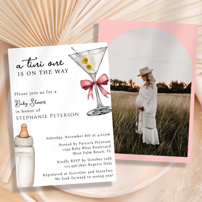 Invitación Un Arco de Uno de Tini Foto Rosa Cumpleaños de Mar (Subido por el creador)