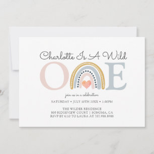 Invitación Un arcoiris salvaje, primer cumpleaños del Chica A