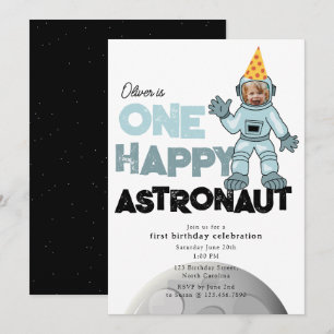 Invitación Un Astronauta Feliz Foto 1er Primer Cumpleaños