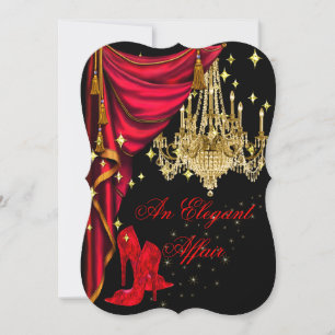 Invitación Un asunto elegante Candil de cumpleaños rojo dorad