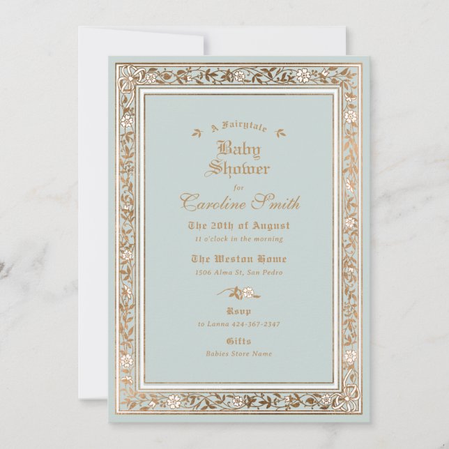 Invitación Un Baby Shower azul pálido de cuento de hadas (Anverso)