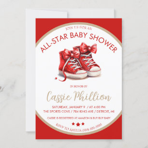 Invitación Un Baby Shower de estrellas, zapatillas Red High T