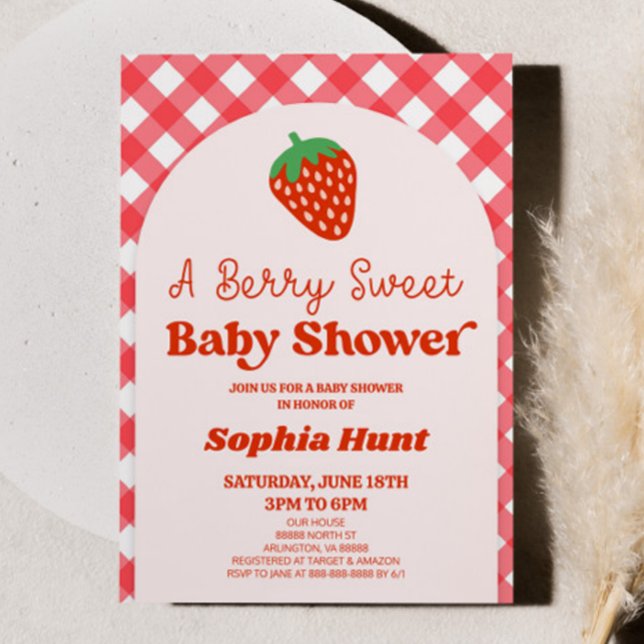 Invitación Un Baby Shower de fresa rosa rojo dulce de Berry (Subido por el creador)