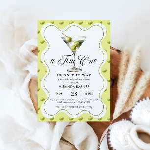 Invitación Un Baby Shower de Moda Martini Tini One Olive