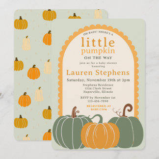 Invitación Un Baby Shower de una Pequeña Calabaza