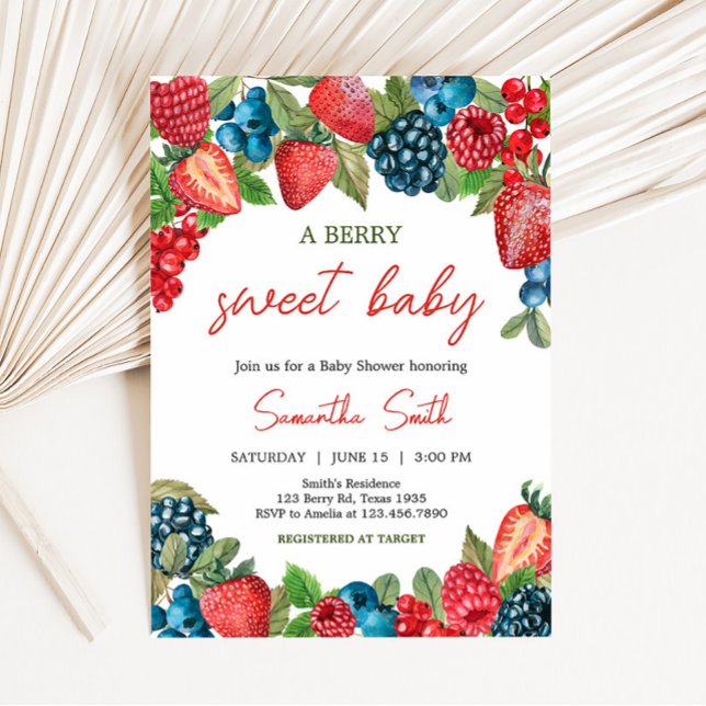 Invitación Un Baby Shower dulce de Berry (Sweet Girl Berry Baby Shower Invitation
)