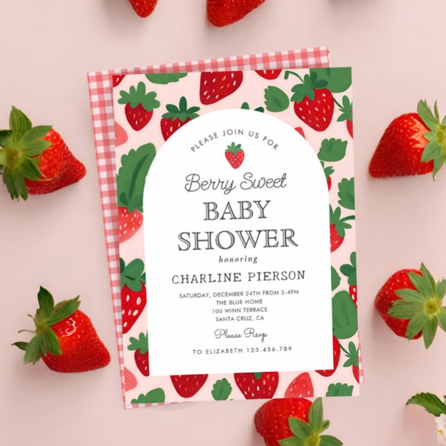 Invitación Un Baby Shower rosa de fresa dulce de Berry (Subido por el creador)