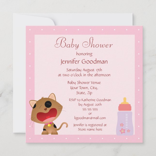 Invitación Un Baby Shower rosado de gatitos llorosos (Anverso)