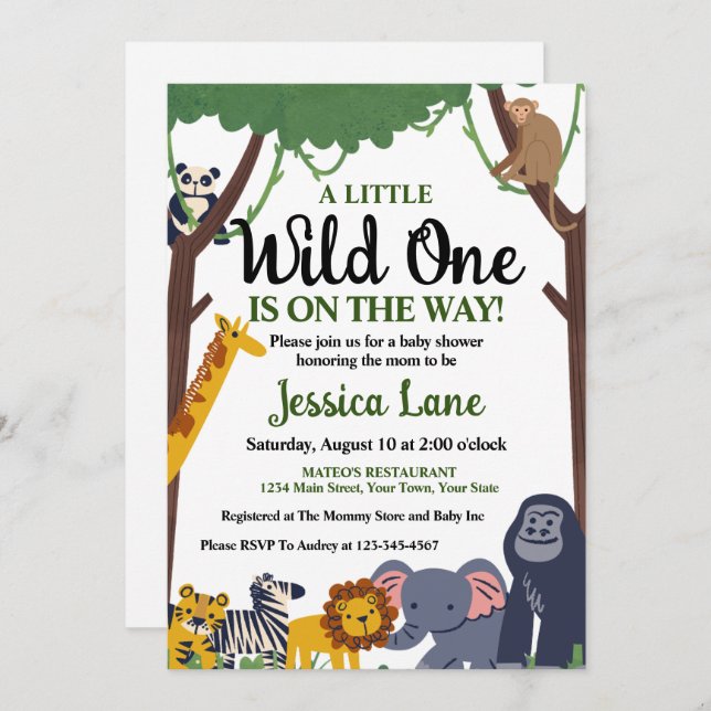 Invitación Un Baby Shower un poco salvaje (Anverso / Reverso)