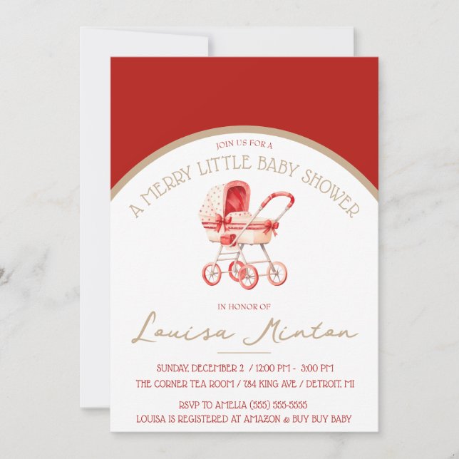 Invitación Un Baby Shower, una ducha roja y pekinesa (Anverso)