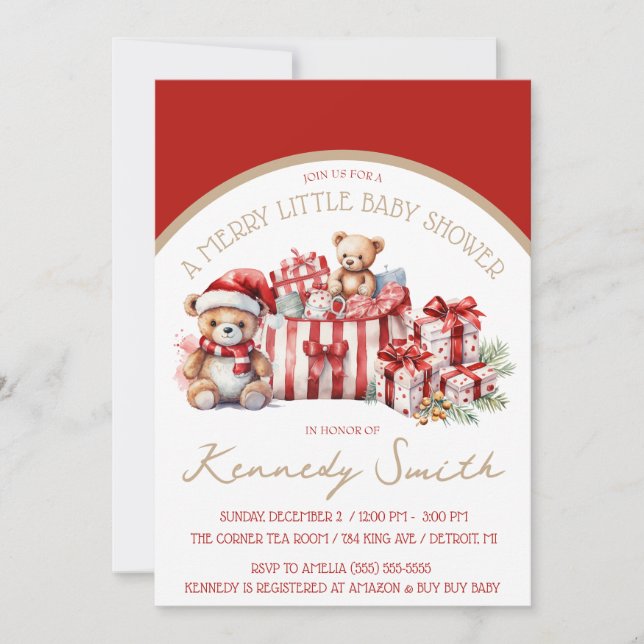 Invitación Un Baby Shower, una ducha roja y pekinesa (Anverso)