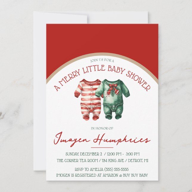 Invitación Un Baby Shower, una ducha roja y verde (Anverso)