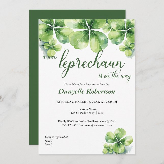 Invitación Un Baby Shower Wee Leprechaun - Bebés en Marcha (Anverso / Reverso)