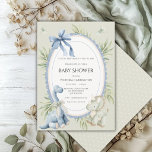 Invitación Un Babysauraus está en camino Verde menta Bebé<br><div class="desc">Un tema de babysaurus está en camino con dinosaurios bebé acuarela,  un lazo azul,  follaje y un marco azul escalonado elegante.  Fondo verde menta y acabado de vuelta con lunares crema coordinados terminan este diseño adorable.  100% de satisfacción del cliente con “Zazzle”</div>