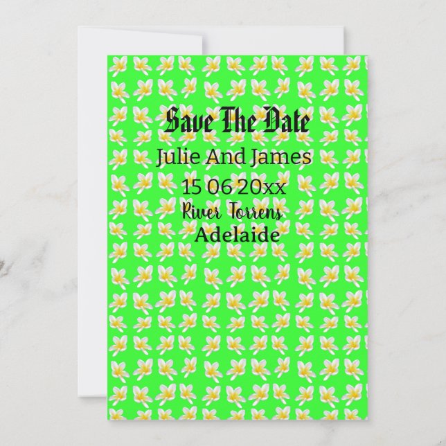 Invitación "Un baile de frangipanes amarillos en verde" (Reverso)