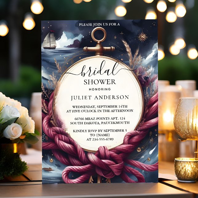 Invitación Un barco Knot con la marina azul Nautical Bridal S (Subido por el creador)
