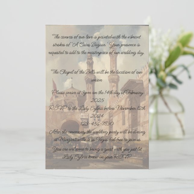 Invitación Un bazar de El Cairo es el telón de fondo para (Anverso de pie)