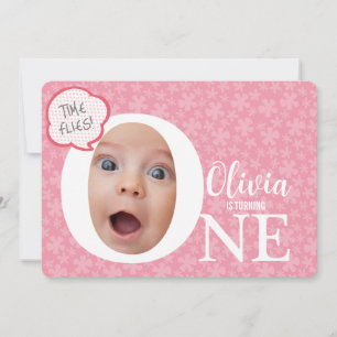 Invitación Un bebé divertido foto de cumpleaños rosado