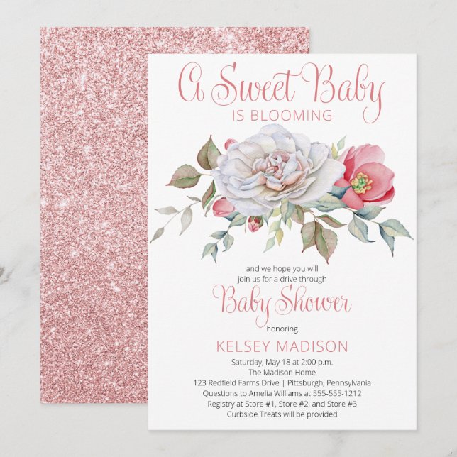 Invitación Un bebé dulce está floreciendo a través de Baby Sh (Anverso / Reverso)