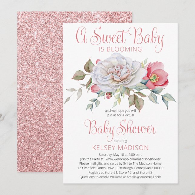 Invitación Un bebé dulce está floreciendo en Baby Shower virt (Anverso / Reverso)