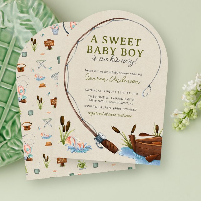 Invitación Un bebé dulce Fisherman Watercolor Baby Shower (Subido por el creador)