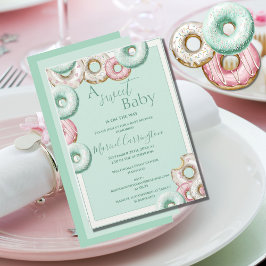Invitación Un bebé dulce, verde, dona color de agua Baby Show