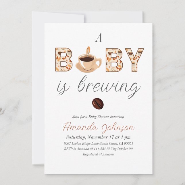 Invitación Un bebé elabora Baby Shower con temas de café (Anverso)