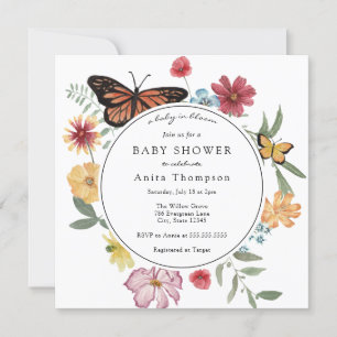 Invitación Un bebé en el florecimiento de mariposas en flor d